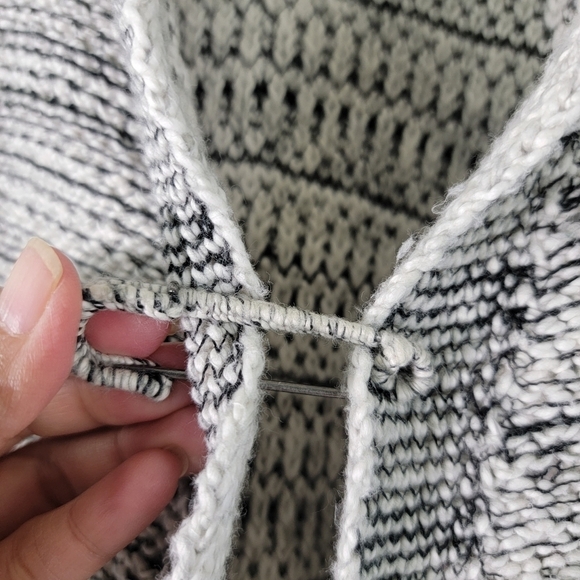 Pure Jill Women's Gray/Black Striped Open Cardigan Sz L Cable Knit Lagenlook - Picture 5 of 12